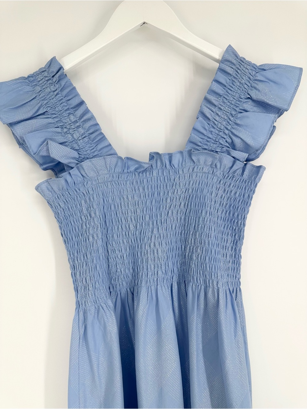 Hill House Ellie Nap Dress Light Blue Glitter Metallic Check - Picture 8 of 17